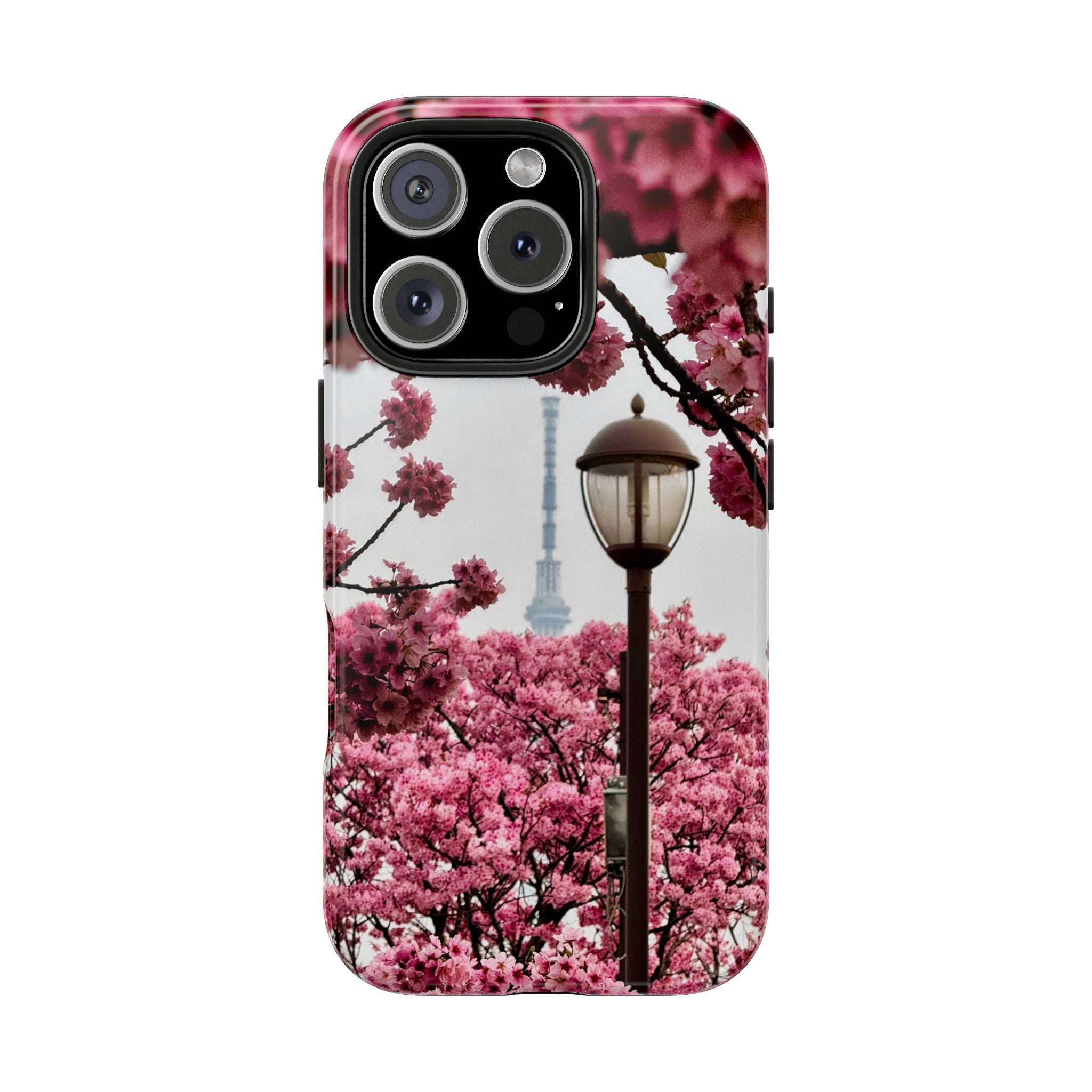 Japanese Pagoda Cherry Blossom Tough Phone Case — Protective Floral Temple Phone Case