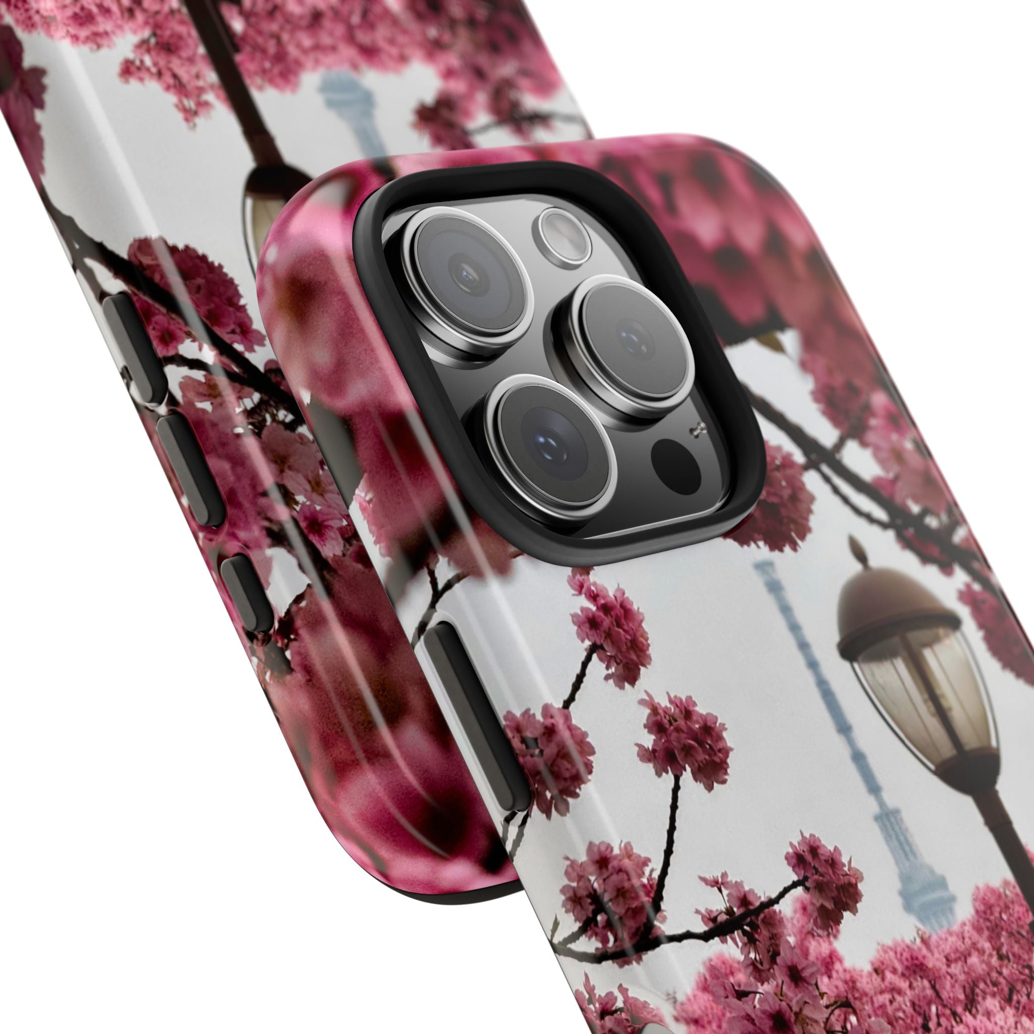 Japanese Pagoda Cherry Blossom Tough Phone Case — Protective Floral Temple Phone Case