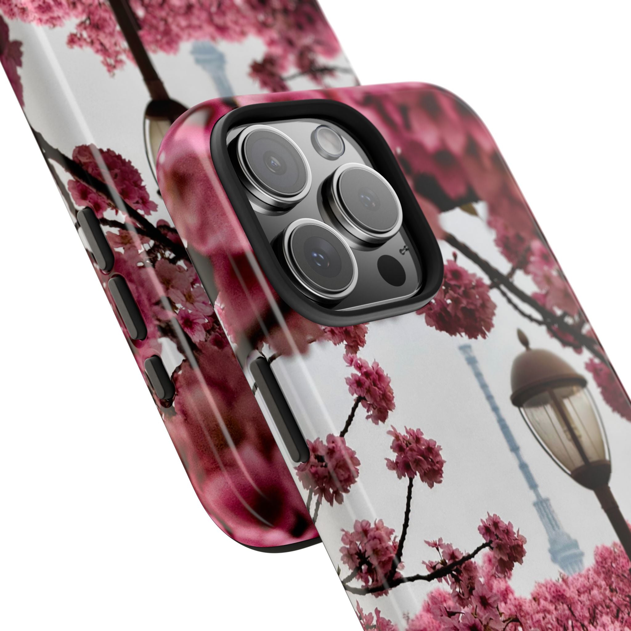 Japanese Pagoda Cherry Blossom Tough Phone Case — Protective Floral Temple Phone Case